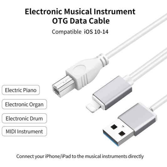 1m 8 Pin to USB + MIDI Electronic Music Instrument & OTG & Charging Multifunctional Cable Compatible with above iOS 10.3.2 by buy2fix