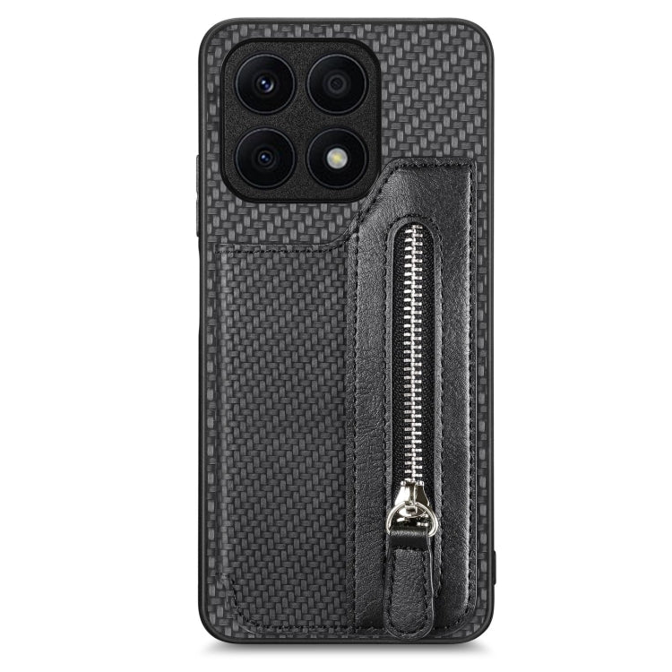 For Honor X8A Carbon Fiber Horizontal Flip Zipper Wallet Phone Case(Black) by buy2fix