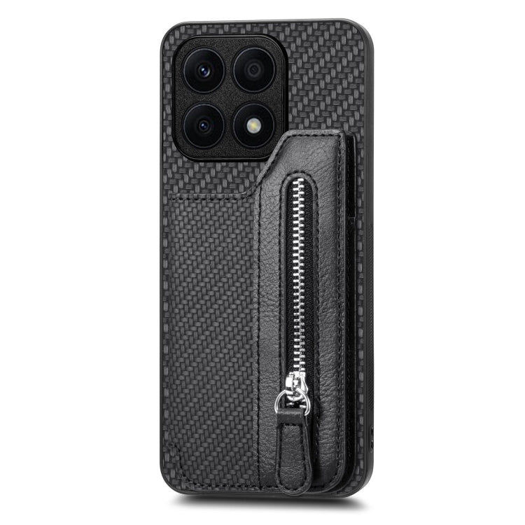 For Honor X8A Carbon Fiber Horizontal Flip Zipper Wallet Phone Case(Black) by buy2fix