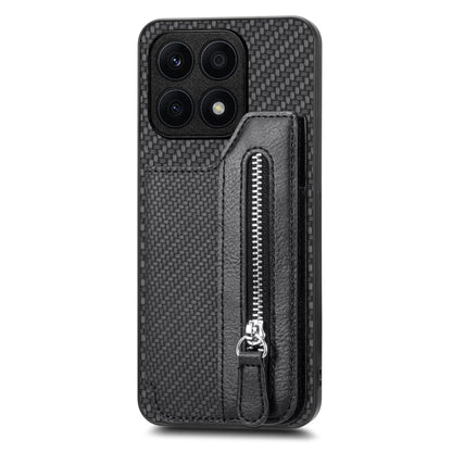 For Honor X8A Carbon Fiber Horizontal Flip Zipper Wallet Phone Case(Black) by buy2fix