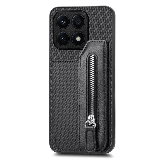 For Honor X8A Carbon Fiber Horizontal Flip Zipper Wallet Phone Case(Black) by buy2fix
