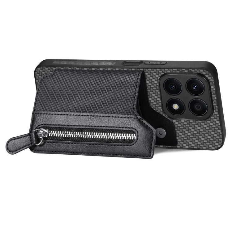 For Honor X8A Carbon Fiber Horizontal Flip Zipper Wallet Phone Case(Black) by buy2fix