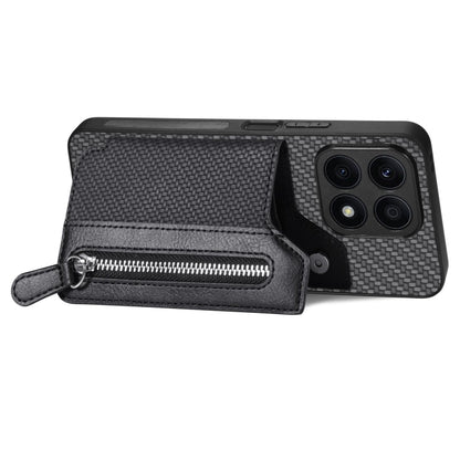 For Honor X8A Carbon Fiber Horizontal Flip Zipper Wallet Phone Case(Black) by buy2fix