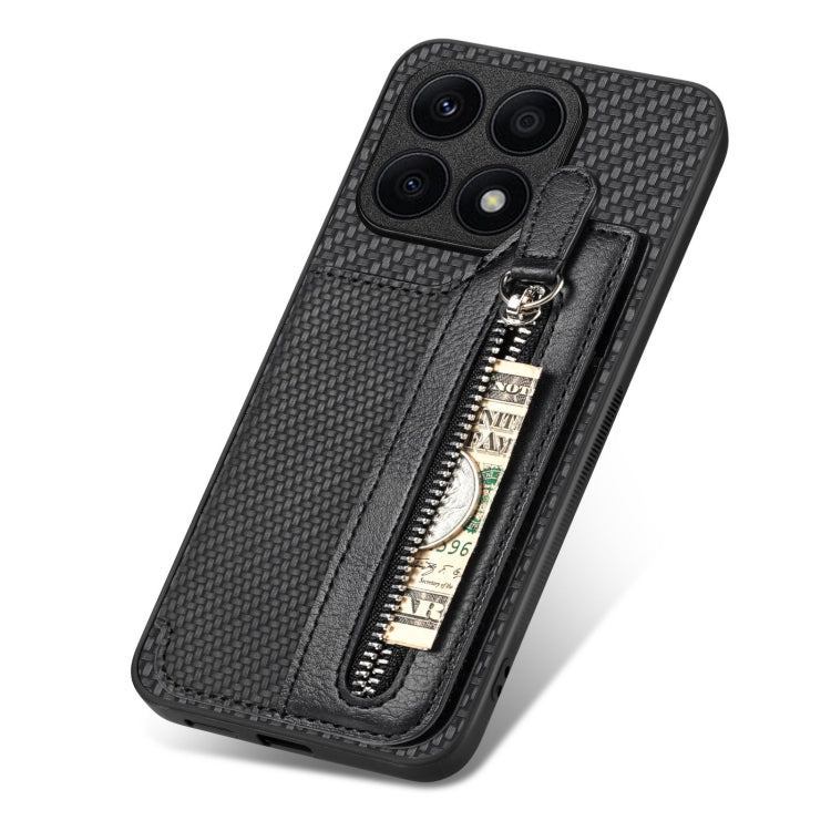 For Honor X8A Carbon Fiber Horizontal Flip Zipper Wallet Phone Case(Black) by buy2fix