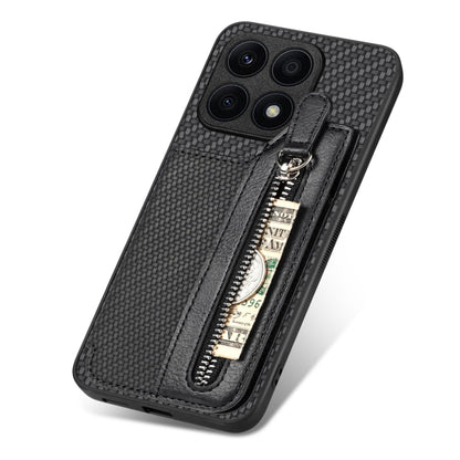 For Honor X8A Carbon Fiber Horizontal Flip Zipper Wallet Phone Case(Black) by buy2fix