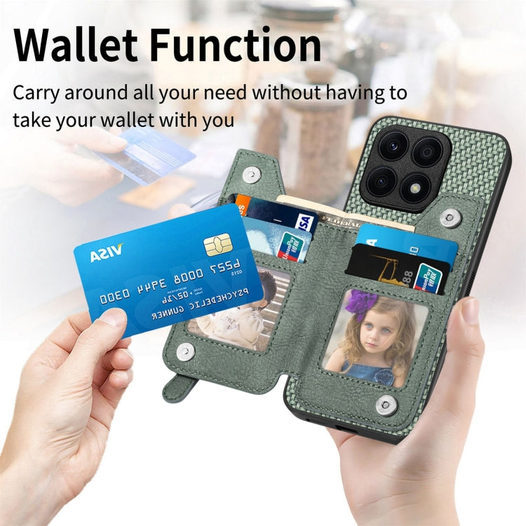 For Honor X8A Carbon Fiber Horizontal Flip Zipper Wallet Phone Case(Black) by buy2fix