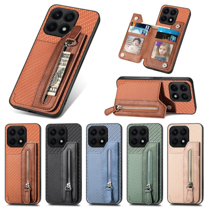 For Honor X8A Carbon Fiber Horizontal Flip Zipper Wallet Phone Case(Black) by buy2fix