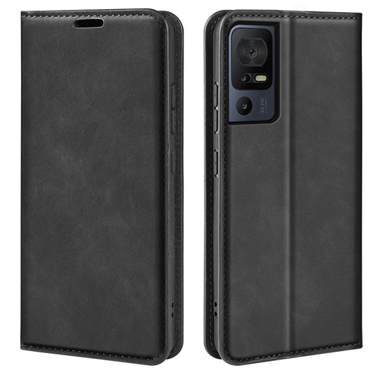For TCL 40 SE Retro-skin  Magnetic Suction Leather Phone Case(Black)