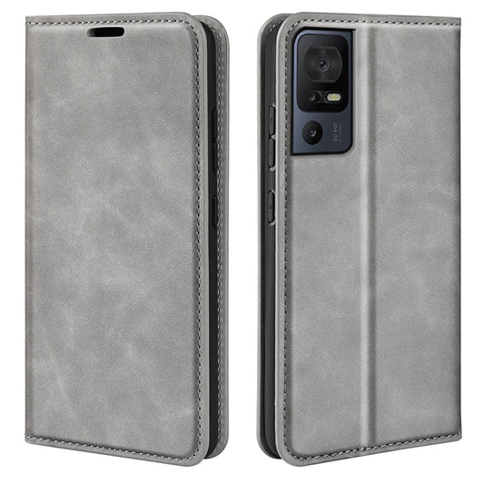 For TCL 40 SE Retro-skin  Magnetic Suction Leather Phone Case(Grey) - TCL by buy2fix | Online Shopping UK | buy2fix