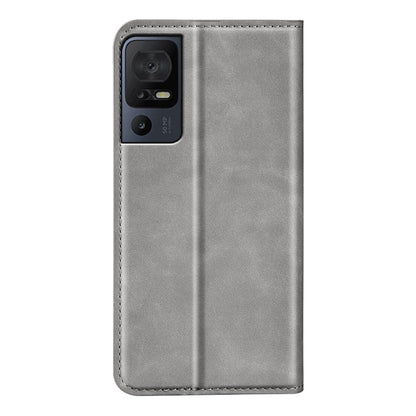 For TCL 40 SE Retro-skin  Magnetic Suction Leather Phone Case(Grey) - TCL by buy2fix | Online Shopping UK | buy2fix