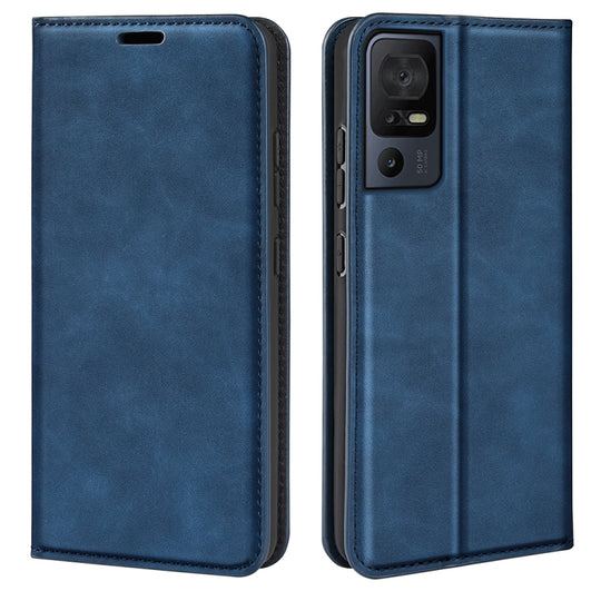 For TCL 40 SE Retro-skin  Magnetic Suction Leather Phone Case(Dark Blue)