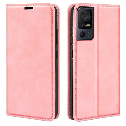 For TCL 40 SE Retro-skin  Magnetic Suction Leather Phone Case(Pink) - TCL by buy2fix | Online Shopping UK | buy2fix