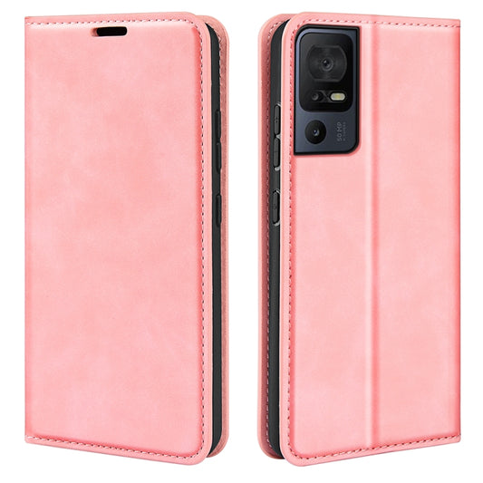 For TCL 40 SE Retro-skin  Magnetic Suction Leather Phone Case(Pink) - TCL by buy2fix | Online Shopping UK | buy2fix