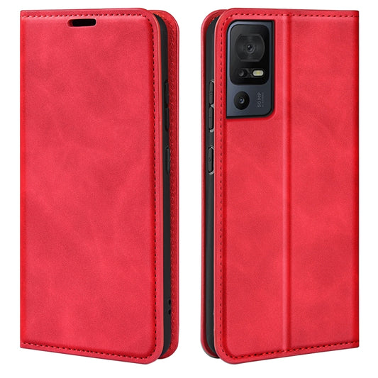 For TCL 40 SE Retro-skin  Magnetic Suction Leather Phone Case(Red) - TCL by buy2fix | Online Shopping UK | buy2fix