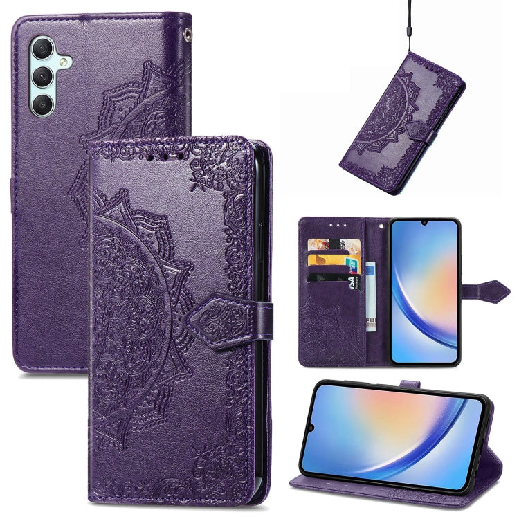 For Samsung Galaxy A34 5G Mandala Flower Embossed Leather Phone Case(Purple) by buy2fix
