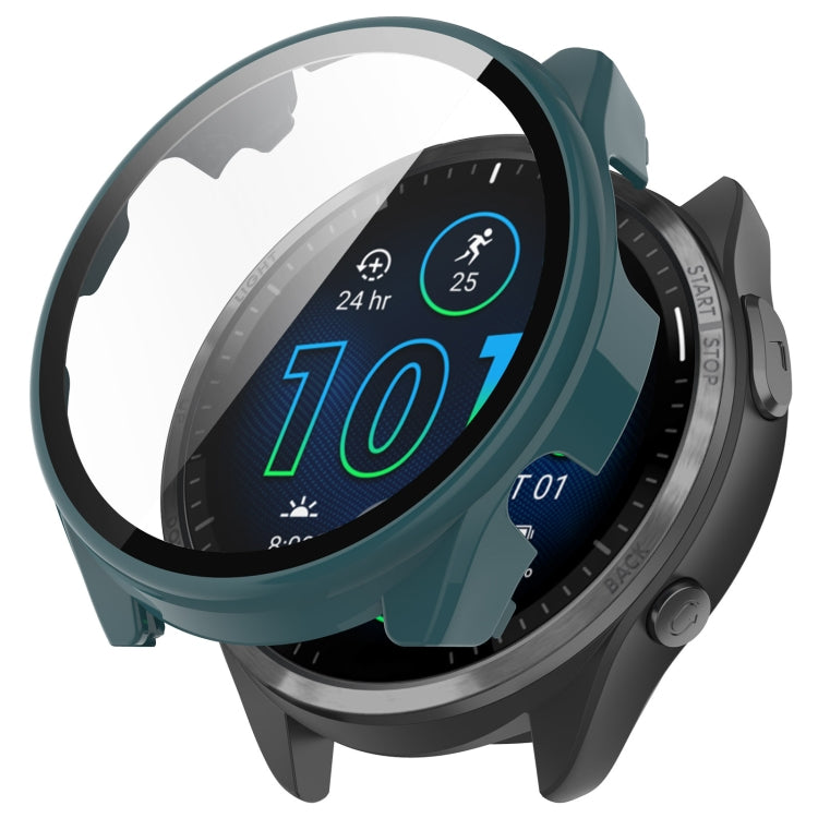 For Garmin Forerunner 965 PC + Toughened Film Integrated Watch Protective Case(Green) - Watch Cases by buy2fix | Online Shopping UK | buy2fix