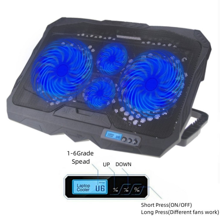 S18 Aluminum Four Fans Gaming Laptop Cooling Pad Foldable Holder with Wind Speed Display(Blue) by buy2fix