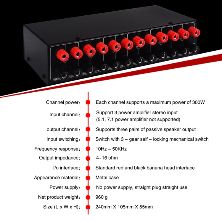 B036 3 Input 3 Output Power Amplifier And Speaker Switcher Speaker Switch Splitter Comparator -  by buy2fix | Online Shopping UK | buy2fix