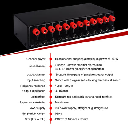 B036 3 Input 3 Output Power Amplifier And Speaker Switcher Speaker Switch Splitter Comparator -  by buy2fix | Online Shopping UK | buy2fix