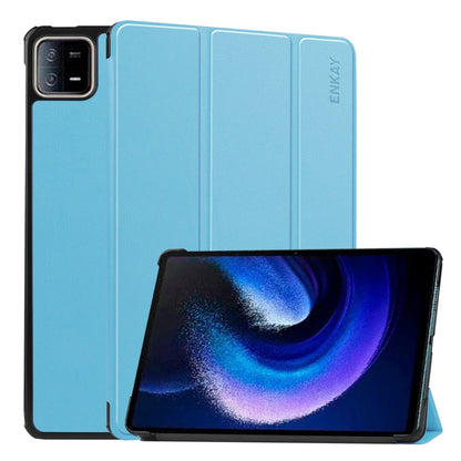 For Xiaomi Pad 6 / Pad 6 Pro ENKAY Tri-fold Custer Texture Leather Stand Smart Case(Light Blue) - More Tablet Cases by ENKAY | Online Shopping UK | buy2fix