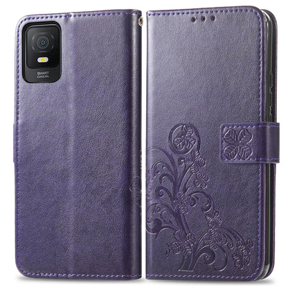 For TCL 403 Four-leaf Clasp Embossed Buckle Leather Phone Case(Purple) - TCL by buy2fix | Online Shopping UK | buy2fix