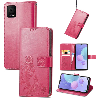 For TCL 405 Four-leaf Clasp Embossed Buckle Leather Phone Case(Rose) - TCL by buy2fix | Online Shopping UK | buy2fix