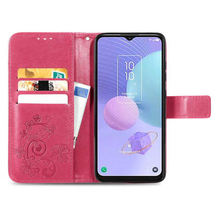 For TCL 405 Four-leaf Clasp Embossed Buckle Leather Phone Case(Rose) - TCL by buy2fix | Online Shopping UK | buy2fix