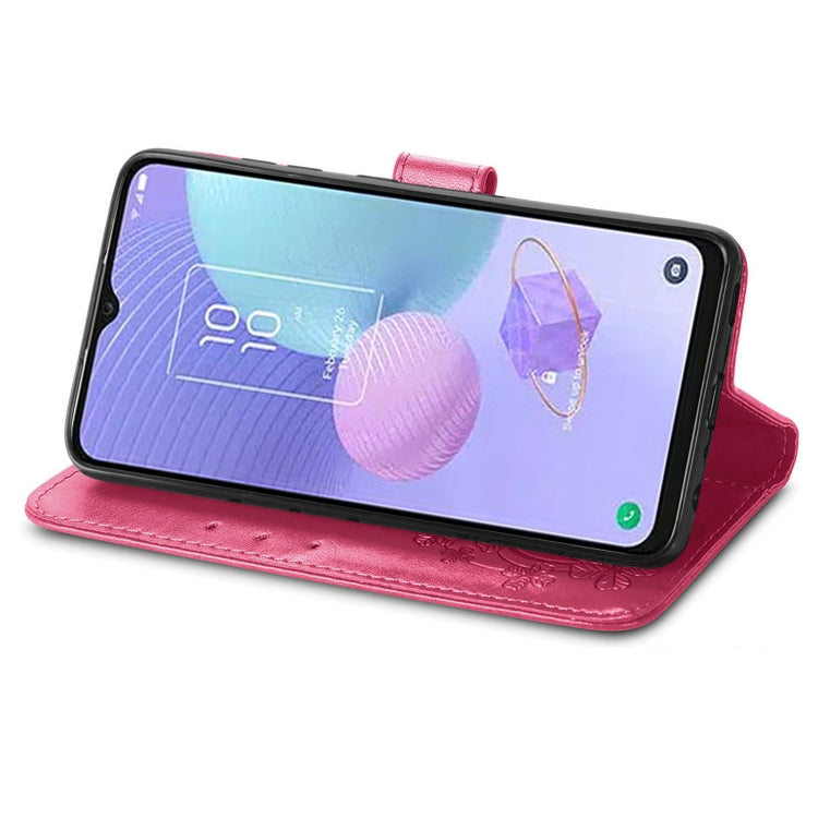 For TCL 405 Four-leaf Clasp Embossed Buckle Leather Phone Case(Rose) - TCL by buy2fix | Online Shopping UK | buy2fix