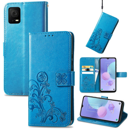 For TCL 405 Four-leaf Clasp Embossed Buckle Leather Phone Case(Blue) - TCL by buy2fix | Online Shopping UK | buy2fix