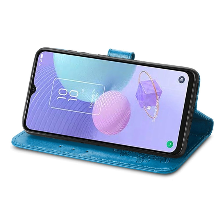 For TCL 405 Four-leaf Clasp Embossed Buckle Leather Phone Case(Blue) - TCL by buy2fix | Online Shopping UK | buy2fix