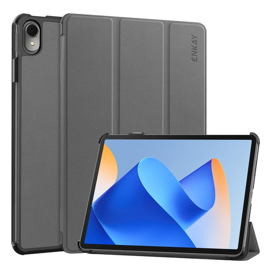 For Huawei MatePad 11 2023 ENKAY Tri-fold Custer Texture Leather Stand Smart Case(Grey) - Huawei by ENKAY | Online Shopping UK | buy2fix