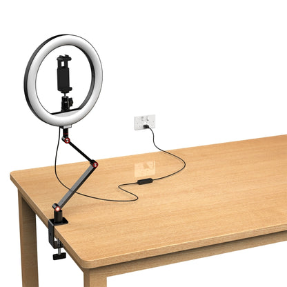Apexel FL20 10 Inch LED Ring Light Foldable Metal Swing Arm Desk Lamp with Stand & Phone Holder - Ring Light by APEXEL | Online Shopping UK | buy2fix