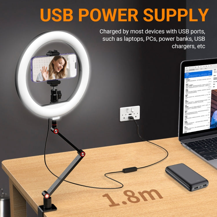 Apexel FL20 10 Inch LED Ring Light Foldable Metal Swing Arm Desk Lamp with Stand & Phone Holder - Ring Light by APEXEL | Online Shopping UK | buy2fix