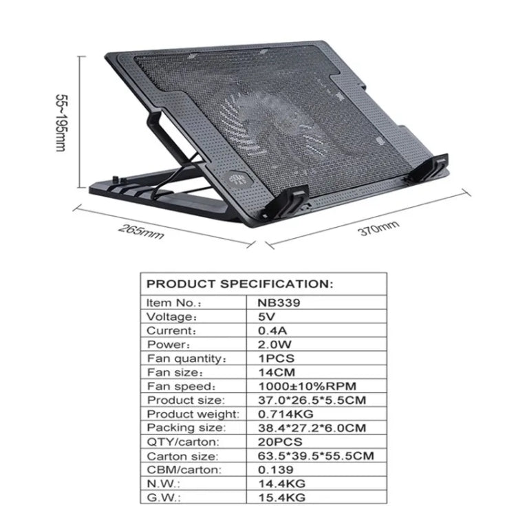 NB339 USB Desktop 5-Gear Adjustable Height Laptop Cooling Base by buy2fix