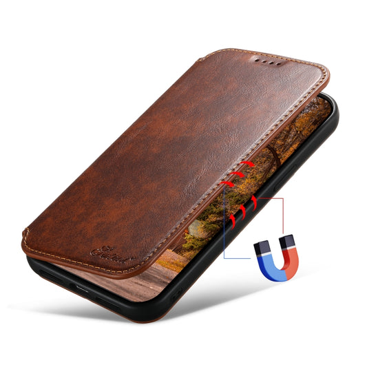 For iPhone 12 / 12 Pro Suteni J05 Leather Magnetic Magsafe Phone Case(Khaki) - iPhone 12 / 12 Pro Cases by Suteni | Online Shopping UK | buy2fix