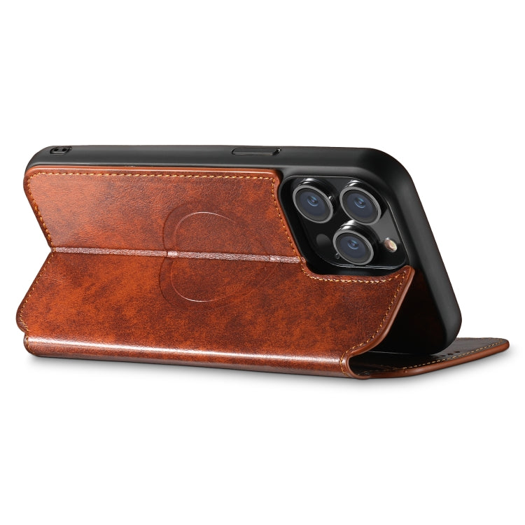 For iPhone 12 / 12 Pro Suteni J05 Leather Magnetic Magsafe Phone Case(Khaki) - iPhone 12 / 12 Pro Cases by Suteni | Online Shopping UK | buy2fix