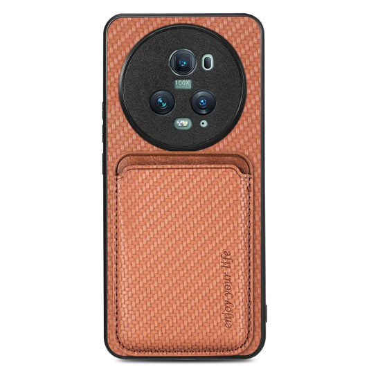 For Honor Magic5 Pro Carbon Fiber Leather Card Magsafe Magnetic Phone Case(Brown) - Honor Cases by buy2fix | Online Shopping UK | buy2fix
