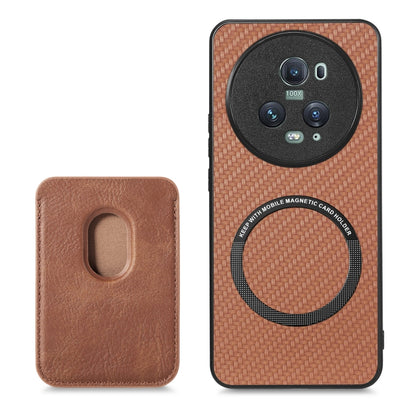 For Honor Magic5 Pro Carbon Fiber Leather Card Magsafe Magnetic Phone Case(Brown) - Honor Cases by buy2fix | Online Shopping UK | buy2fix
