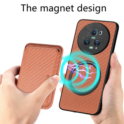 For Honor Magic5 Pro Carbon Fiber Leather Card Magsafe Magnetic Phone Case(Brown) - Honor Cases by buy2fix | Online Shopping UK | buy2fix