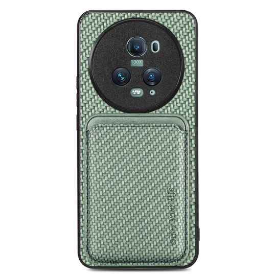 For Honor Magic5 Pro Carbon Fiber Leather Card Magsafe Magnetic Phone Case(Green)