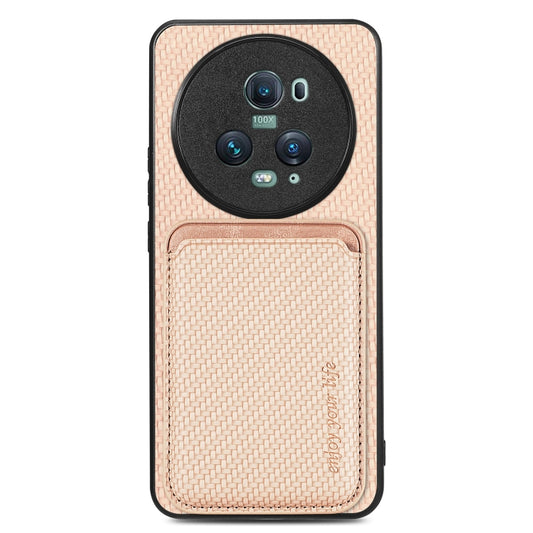 For Honor Magic5 Pro Carbon Fiber Leather Card Magsafe Magnetic Phone Case(Khaki) - Honor Cases by buy2fix | Online Shopping UK | buy2fix