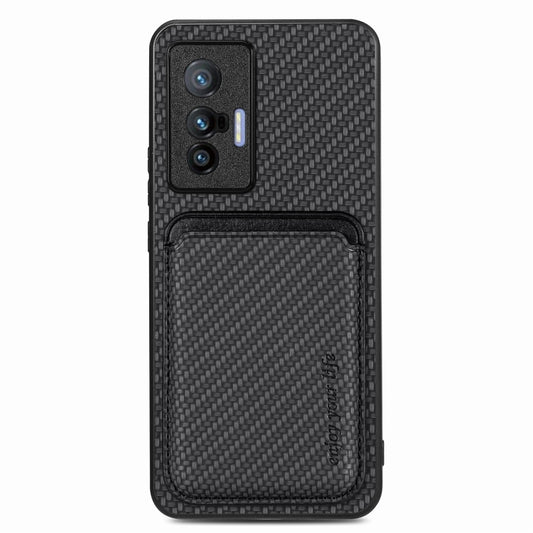 FOr vivo X70 Carbon Fiber Leather Card Magsafe Magnetic Phone Case(Black) - vivo Cases by buy2fix | Online Shopping UK | buy2fix