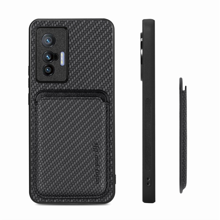 FOr vivo X70 Carbon Fiber Leather Card Magsafe Magnetic Phone Case(Black) - vivo Cases by buy2fix | Online Shopping UK | buy2fix