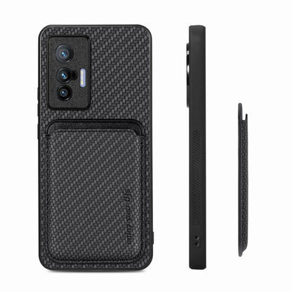 FOr vivo X70 Carbon Fiber Leather Card Magsafe Magnetic Phone Case(Black) - vivo Cases by buy2fix | Online Shopping UK | buy2fix