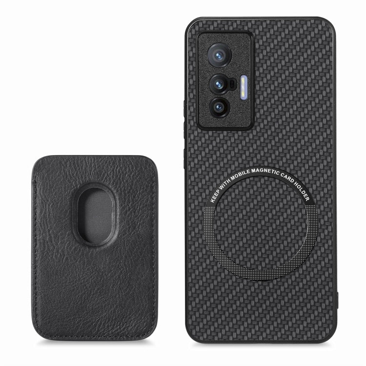 FOr vivo X70 Carbon Fiber Leather Card Magsafe Magnetic Phone Case(Black) - vivo Cases by buy2fix | Online Shopping UK | buy2fix