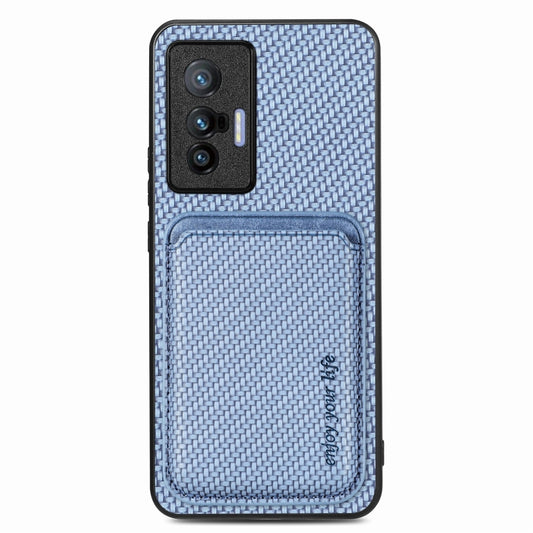 FOr vivo X70 Carbon Fiber Leather Card Magsafe Magnetic Phone Case(Blue) - vivo Cases by buy2fix | Online Shopping UK | buy2fix