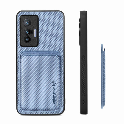 FOr vivo X70 Carbon Fiber Leather Card Magsafe Magnetic Phone Case(Blue) - vivo Cases by buy2fix | Online Shopping UK | buy2fix