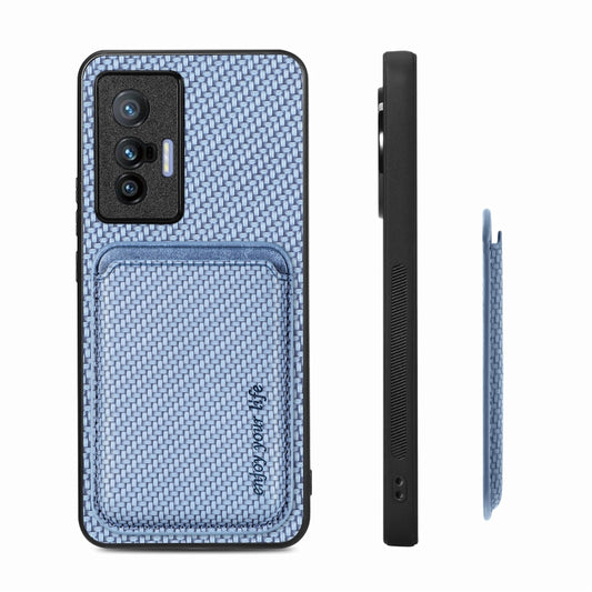 FOr vivo X70 Carbon Fiber Leather Card Magsafe Magnetic Phone Case(Blue) - vivo Cases by buy2fix | Online Shopping UK | buy2fix