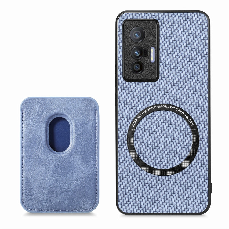 FOr vivo X70 Carbon Fiber Leather Card Magsafe Magnetic Phone Case(Blue) - vivo Cases by buy2fix | Online Shopping UK | buy2fix