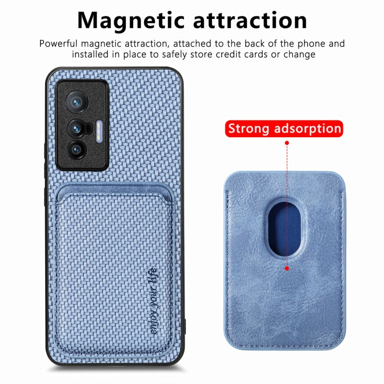 FOr vivo X70 Carbon Fiber Leather Card Magsafe Magnetic Phone Case(Blue) - vivo Cases by buy2fix | Online Shopping UK | buy2fix